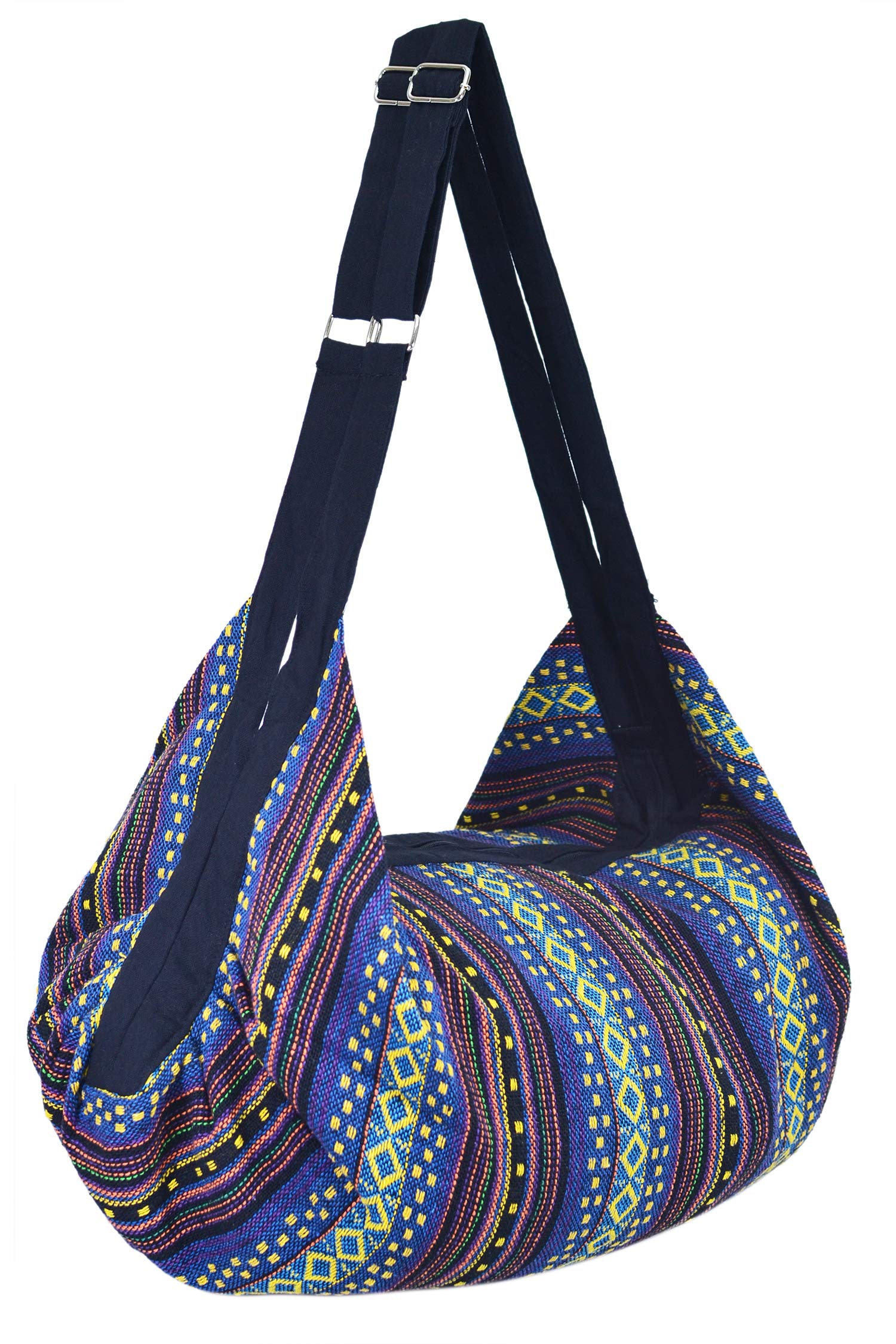 Large Cotton Hobo Bag for Women – Hippie Boho Travel Shoulder Bag with Zipper | Handmade Oversized Backpack Purse (Navyblue)