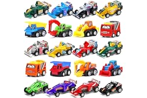 FUNCORN TOYS Pull Back Car, 20 Pcs Assorted Mini Truck Toy and Race Car Toy Kit Set, Play Construction Vehicle Playset for Boy Kid Child Party Favors Birthday Game Supplies Pinata Stuffers Easter Egg Hunt Fillers