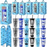 Mifoci 24 Sets Video Game Party Favors 24 oz Gamer Cup with Lids and Straws Gaming Paper Gift Boxes Plastic Reusable Gamer Tumbler for Game Birthday Party Supplies Gifts (Blue, Gray, Sky Blue, Black)