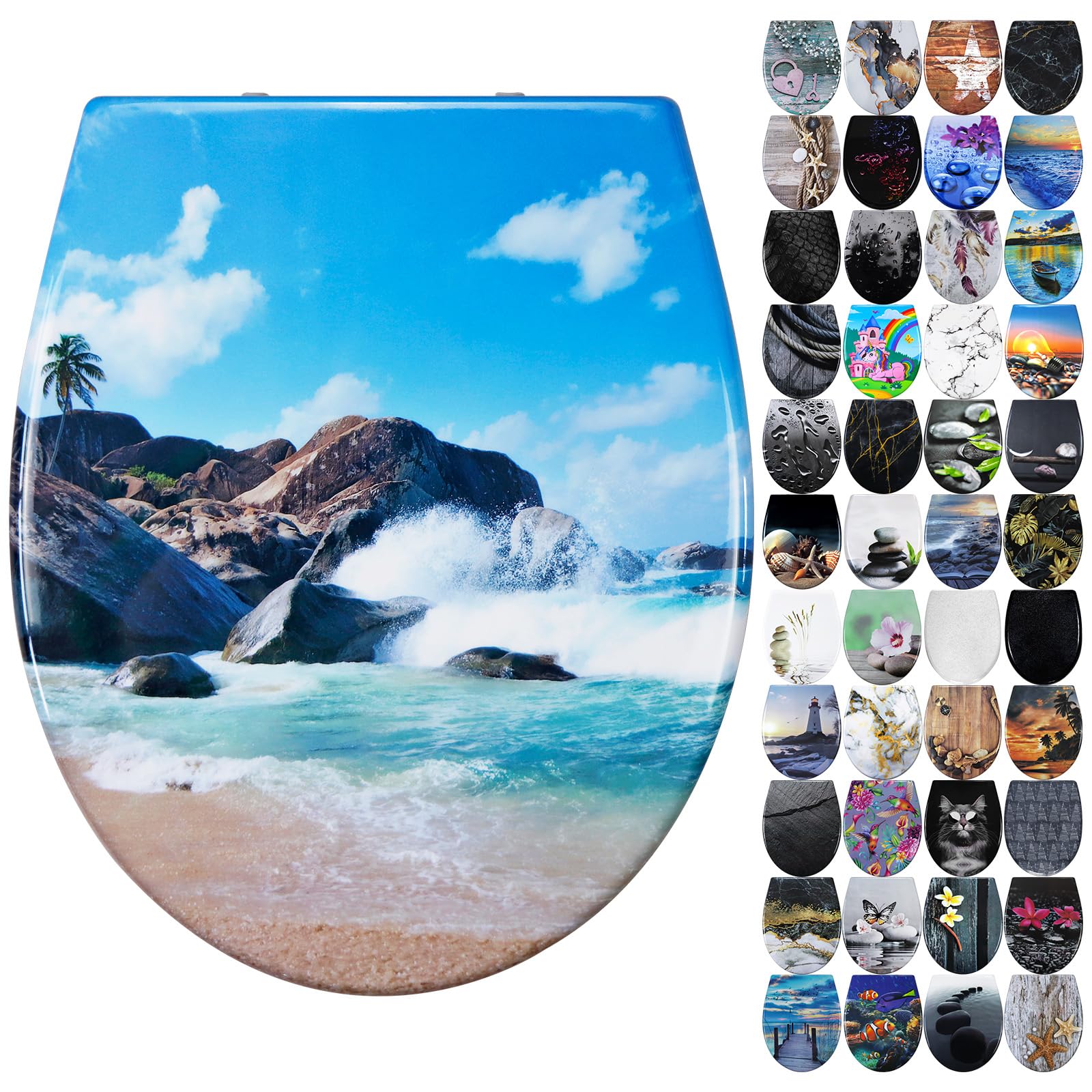 Fanmitrk Duroplast Soft Close Toilet Seat-Quick Release Toilet Seats with Top Fixing,Colorful Pattern,Easy fit Easy Clean(UF01-23)