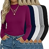 Oakgarden 5 Pack Women's Mock Turtleneck Tops Long Sleeve Multipack Base Layer Slim Fit Casual Bulk Undershirts Thermal Tees