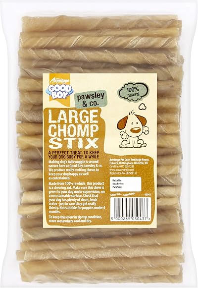 Good Boy Large Rawhide Chomp Sticks Dog Chews 100 Pack Natural Hide