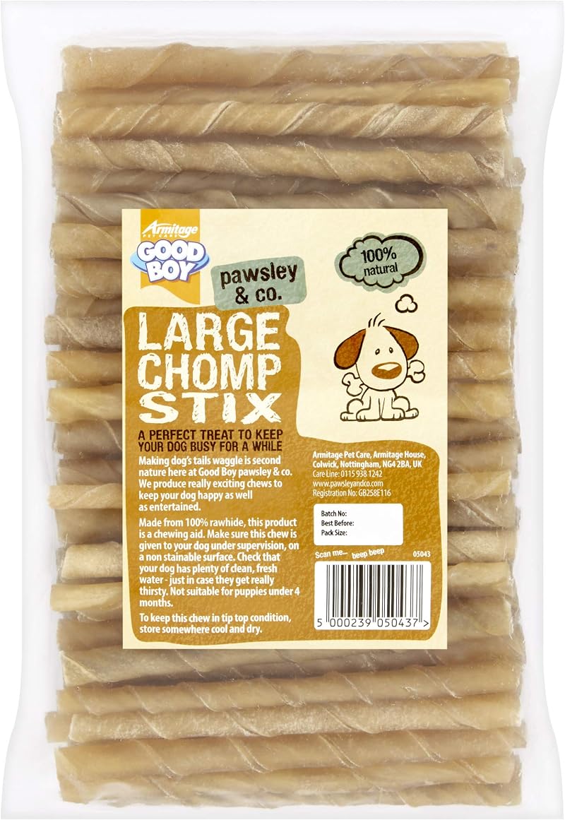 Good Boy Large Rawhide Chomp Sticks Dog Chews 100 Pack Natural Hide