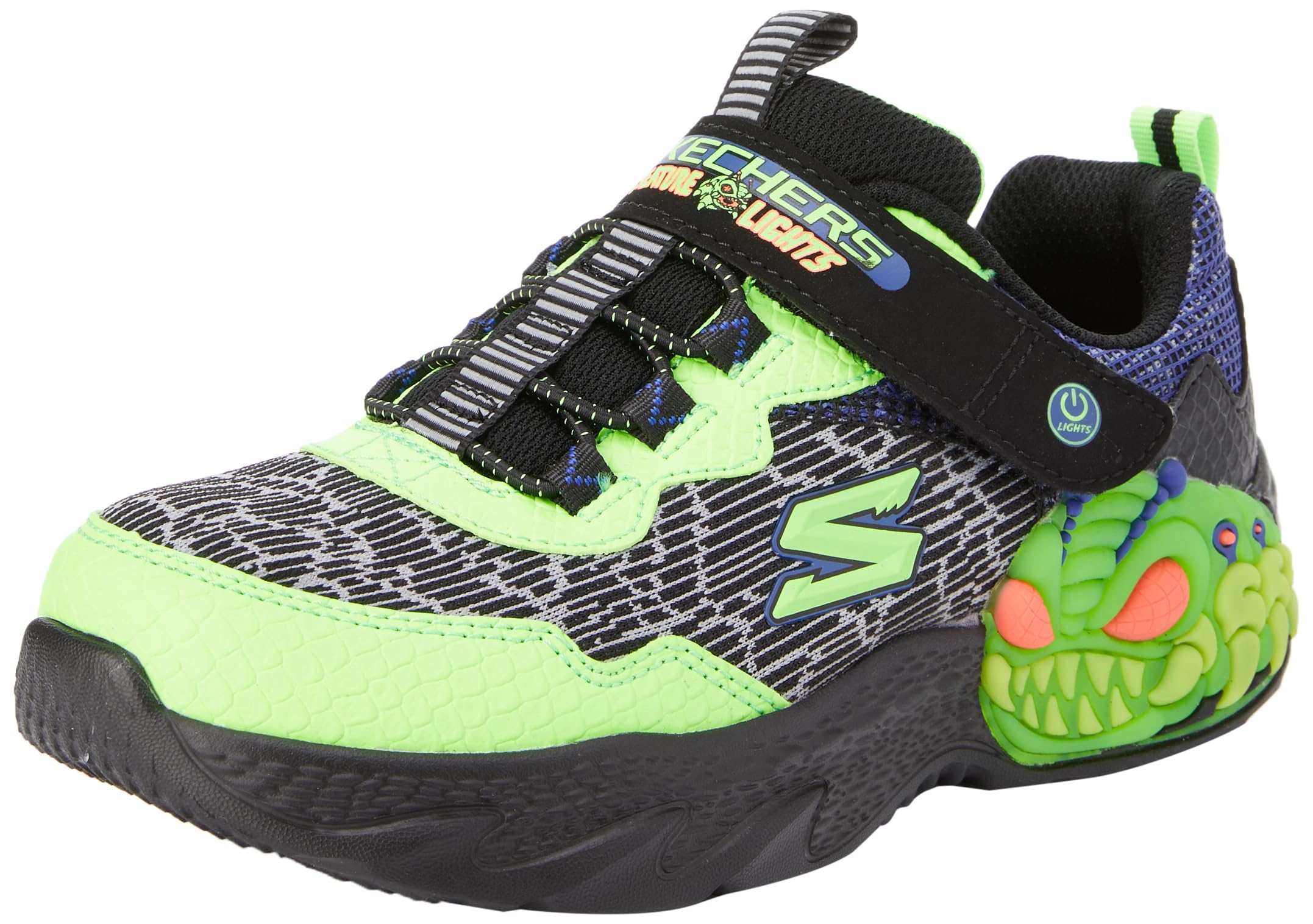 Skechers Boy's Creature-Lights Sneaker, Black/Lime, 2 Little Kid Image