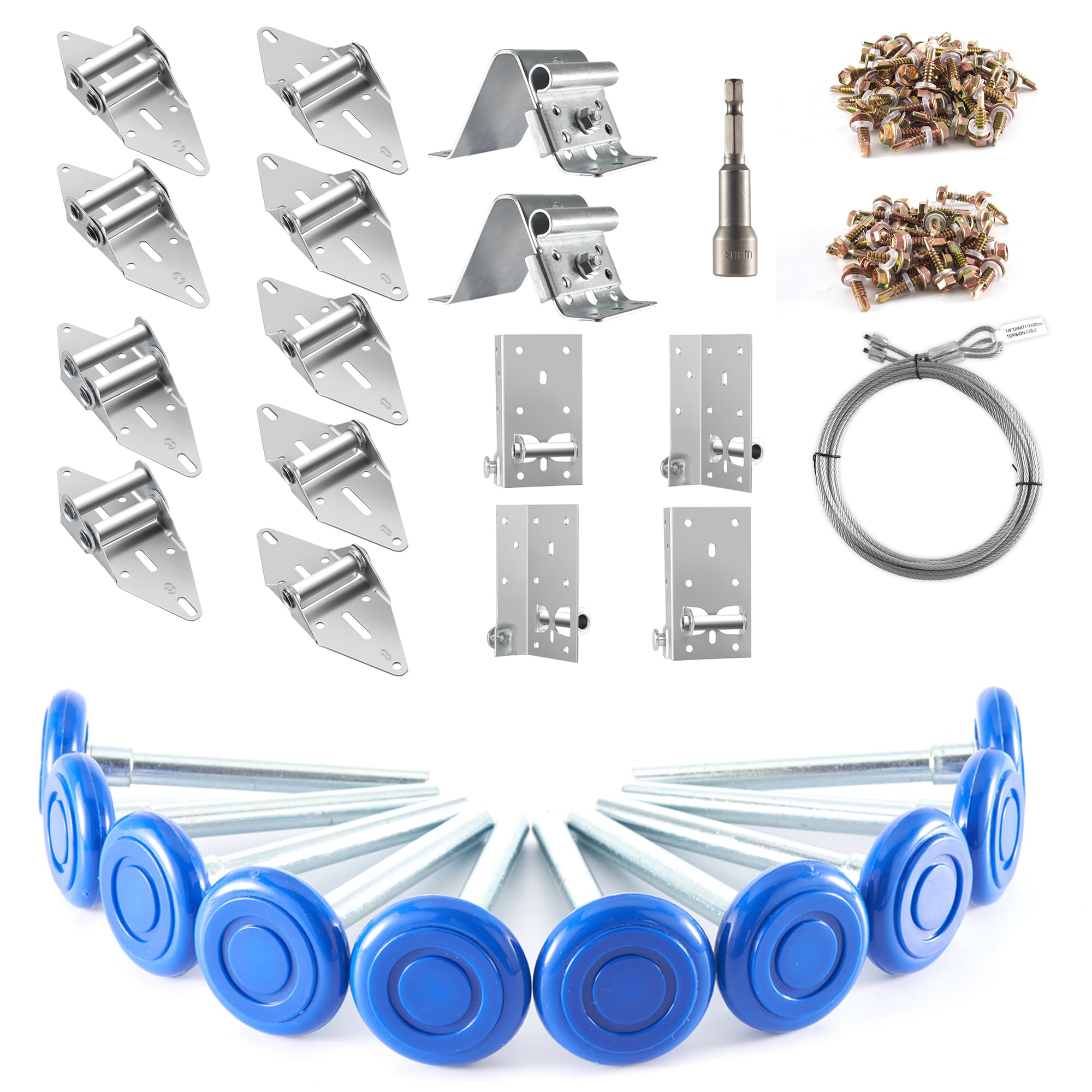 Photo 1 of XiKe 2" Nylon Garage Door Roller 4" Stem and Hinges Kit with Top & Bottom Bracket Steel Wire Rope Screw Sleeve Hardware Set for 8 x 7 or 9 x 7 FT Door