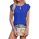 Blooming Jelly Women's Dressy Casual Blouses Business Short Sleeve T Shirts Summer Work Top Pleated Keyhole Shirts