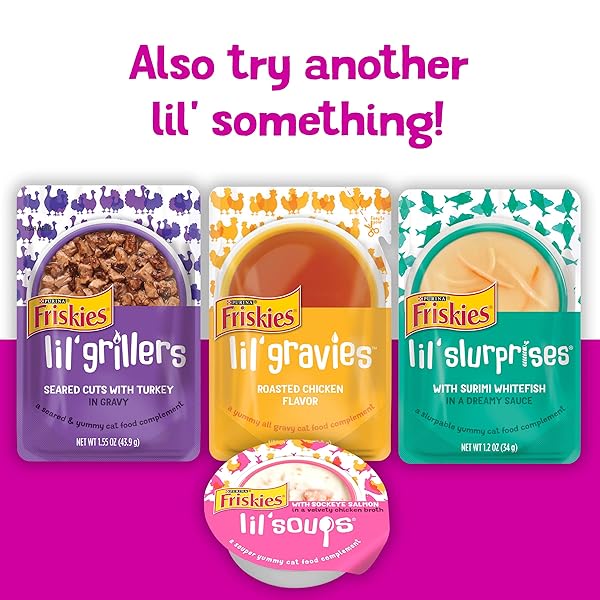 PURINA FRISKIES PUREED CAT FOOD TOPPER VARIETY PACK, LIL’ SHAKES WITH CHICKEN AND WITH TUNA VARIETIES LICKABLE CAT TREATS – (PACK OF 18) 1.55 OZ. POUCHES