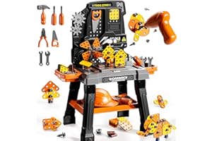 KIZONLY Kids Tool Toy Playset with Electronic Drill Sound for Aged 3 4 5 6 7 8, Workbench Toys for Toddlers 3-5, Pretend Play Tool Box, Construction Mechanic Set, Birthday Gift for Boys Girls Ages 3-8