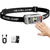 NAHT Rechargeable LED Headlamp, 300 Lumens USB Headlight with Motion Sensor, 5 Modes LED Light, 1500mAh Built-in Battery, IPX4 Waterproof Head Torch for Camping Running Hiking Fishing