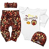 TyeSmo My First Thanksgiving Baby Girl Outfit Ruffle Long Sleeve Turkey Print Thanksgiving Baby Girl Outfit