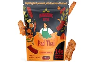 Goodness Plant Bangkok Bites Vegan Jerky – Pad Thai Flavor, 56g | High-Protein Plant-Based Snack, Vegan, Non-GMO, Thai Street Food Inspired, Chewy Jerky Texture, Better Than Beef Jerky (1-Pack)