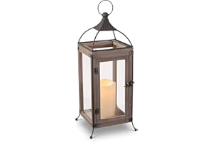 Everlasting Glow 18"H Wood and Wire lantern Christmas 8InL x 8InW x 18InH Brown