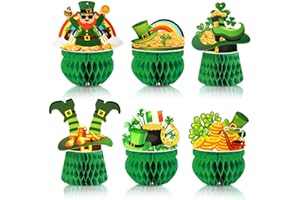 DTOFOOT 6PCS St Patricks Day Table Decorations 3D St.Patrick's Day Honeycomb Centerpieces Irish Shamrock Clover Coin Table To