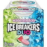 ICE BREAKERS Duo Cool Watermelon Sugar-Free Mints Tins, 1.3 oz, 8 ct | Watermelon Sugar-Free Mints with Cooling Crystals, Dual-Sided Tins for Car, Pocket, Desk and Fresh Breath, 8 ct