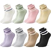 Jspupifip 8 Pairs Colorful Striped Ankle Socks, Stylish Women's Casual Comfort Breathable Athletic Socks Soft Ankle Cotton Socks for Women