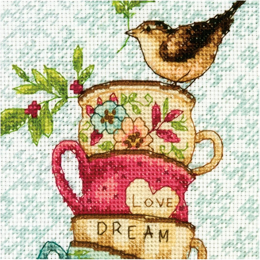 Dimensions 70-65171 Gold Collection Stacked Tea Cups Advanced Counted Cross Stitch Kit, 18 Count White Aida, 7