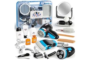 JOYIN Barber Shop Pretend Role Play Toy, 23 Pcs Kids Shaving Kit for Boys, Haircut Kit for Boys 3+ Year Old Birthday Gift, Upgraded Toddler Role Play Set with Storage Box