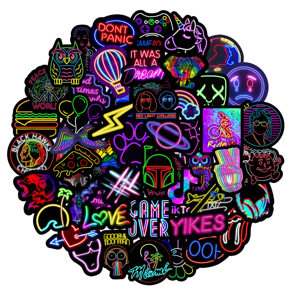 MARSFORCE Neon Stickers, Cool Graffiti Stickers for Teens Adult, Waterproof Vinyl Decals for Laptop Water Bottles Skateboard Bike Car Helmet Travel Luggage Guitar Toy Phones DIY Party [50 PCS]