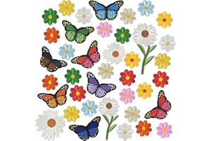 39 Pcs Flowers Butterfly Sew Iron On Applique Badge Decorative Fabric Patches Stickers for DIY Clothing Jeans Jackets Shoes H