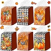 Zhanmai 24 Pcs Fall Thanksgiving Gifts Goodie Bags for Party Favors Pumpkin Truck Maple Paper Autumn Treat Candy Bags with Handles Thankful Blessed Pouch for Gifts Wrapping Snack Party Supplies