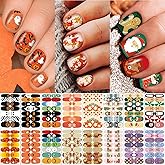 24 Sheets Holiday Nail Wraps Stickers, Halloween Christmas Thanksgiving Day All Seasonal Full Nail Polish Strips, DIY Self-Adhesive Fall Winter Nail Art Decals with 2 Piece Nail Files for Party Decor