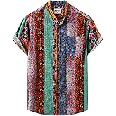 MOHEZ Men Hawaiian Shirt Floral Short Sleeve Shirts Summer Vacation Print Casual Button Down Beach Shirt