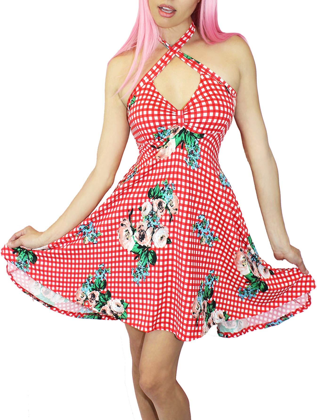 Retro 50s Rockabilly Pinup Dress| Halter Full Skirt Halter Swing Dress
