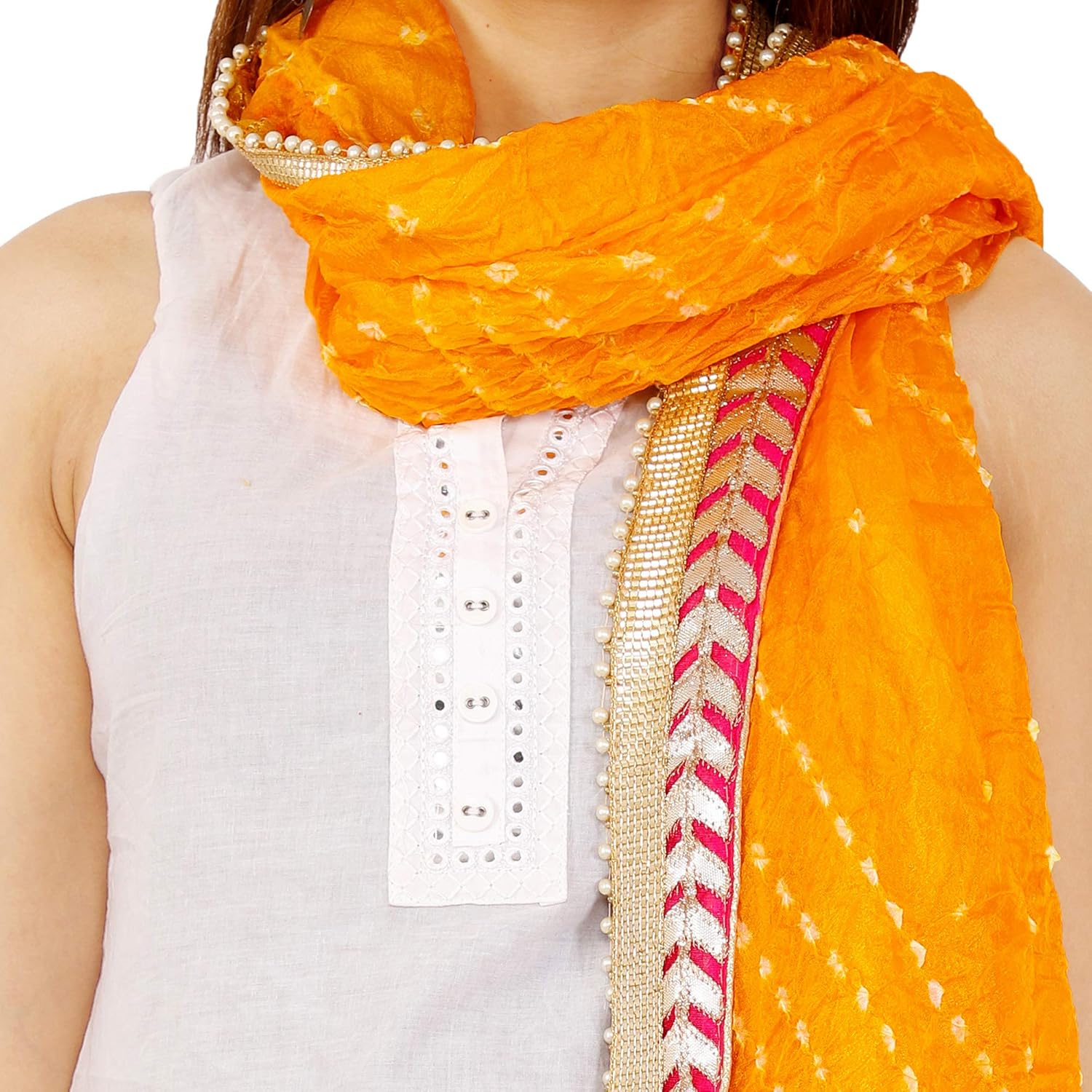 dee desi women's bandhej gota embroidered art silk dupatta yellow