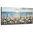 SERIMINO Coastal Landscape Wall Art Prints, Beach Daisy Large Canvas Prints, Wildflowers Paintings Modern Farmhouse Decor, Floral Pictures Wall Decor Living Room Dining Room Kitchen 20"X40"