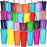 Honeydak 30pcs 24 oz Tumbler with Straw and Lid Gifts Bulk Reusable Plastic Cups Bulk Coffee Cups with Lids Gifts Water Bottle Iced Coffee Travel Mug for Parties Birthdays