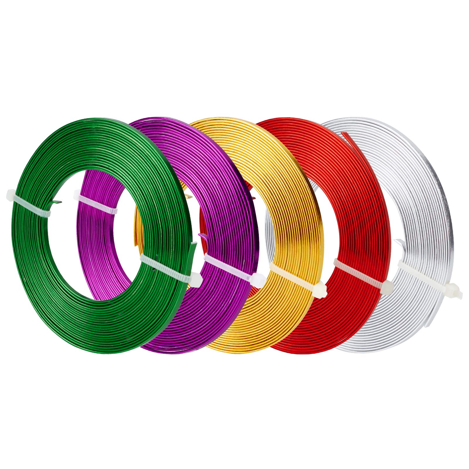 BENECREAT 25m 5 Rolls Mixed Color 3mm Wide Silver Flat Jewelry Craft Wire 18 Gauge/1mm Gold Aluminum Wire for Bezel Sculpting Jewelry Making — image 1