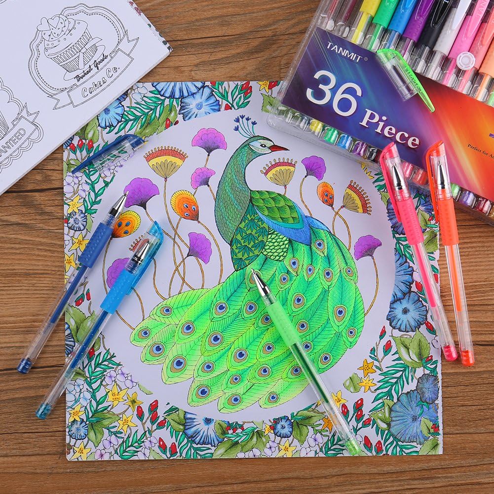 Tanmit Gel Pens Set Colored Pen Fine Point Art Marker Pen 36 Unique Colors for Adult Coloring Books Kid Doodling Scrapbooking Drawing Writing Sketching Highlighter Pens