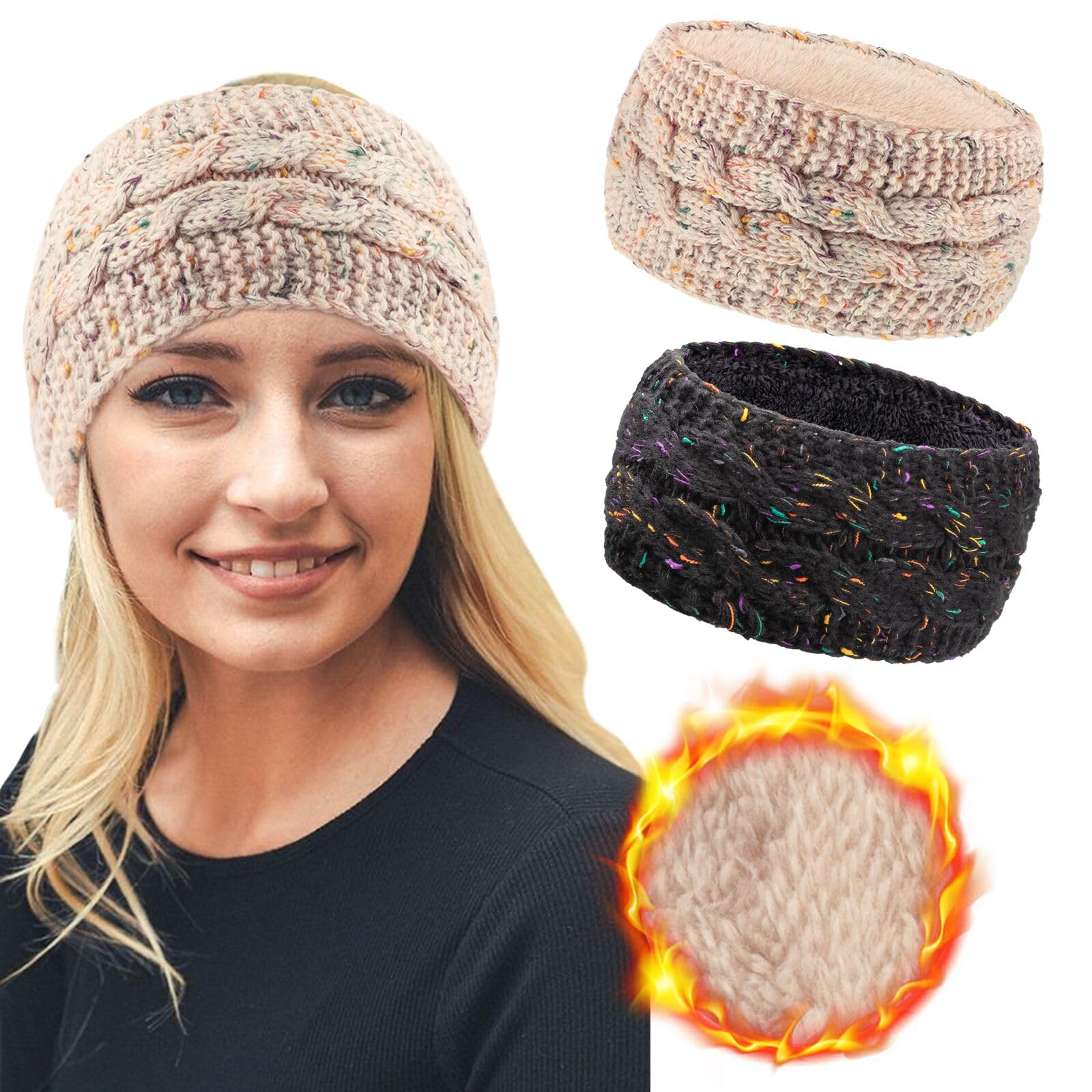 DRESHOW Women Warm Knitted Headband Winter Ear Warmer Crochet Head Wraps Thick Fleece Lining Hair Bands — image 1