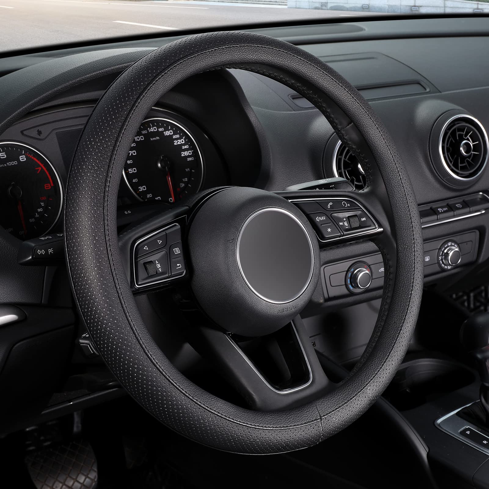 SEG Direct Microfiber Leather Black Steering Wheel Cover For Prius Civic 35.5-36 cm