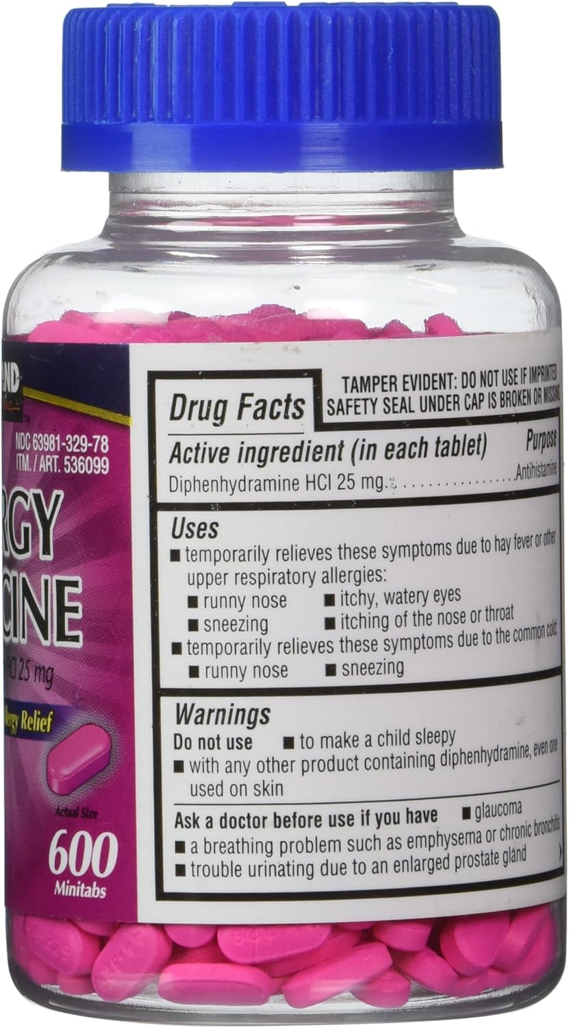 Kirkland Signature Allergy Medicine Diphenhydramine HCI 25 mg - 600 Minitabs: Health & Personal Care