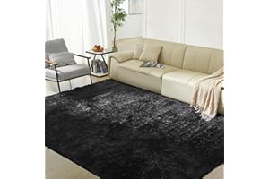 FAIRBLINK Ultra Soft Rug for Living Room, 5X8 Ft Black Fluffy Shag Area Rug for Bedroom, Modern Shaggy Carpets Fuzzy Rug for Kids Boys Girls Dorm Nursery Home Decor Aesthetic, Upgrade Anti-Skid Durable