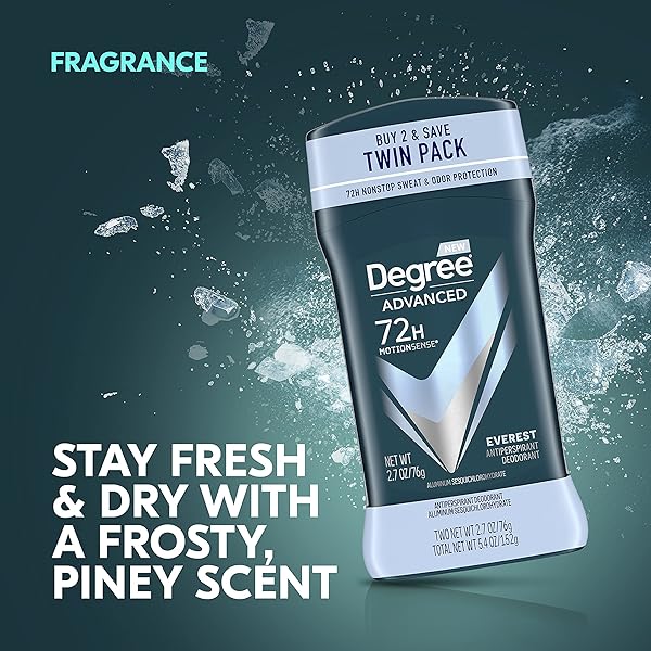 DEGREE MEN ANTIPERSPIRANT DEODORANT 72-HOUR SWEAT AND ODOR PROTECTION EVEREST ANTIPERSPIRANT FOR MEN WITH MOTIONSENSE TECHNOLOGY 2.7 OZ, TWIN PACK