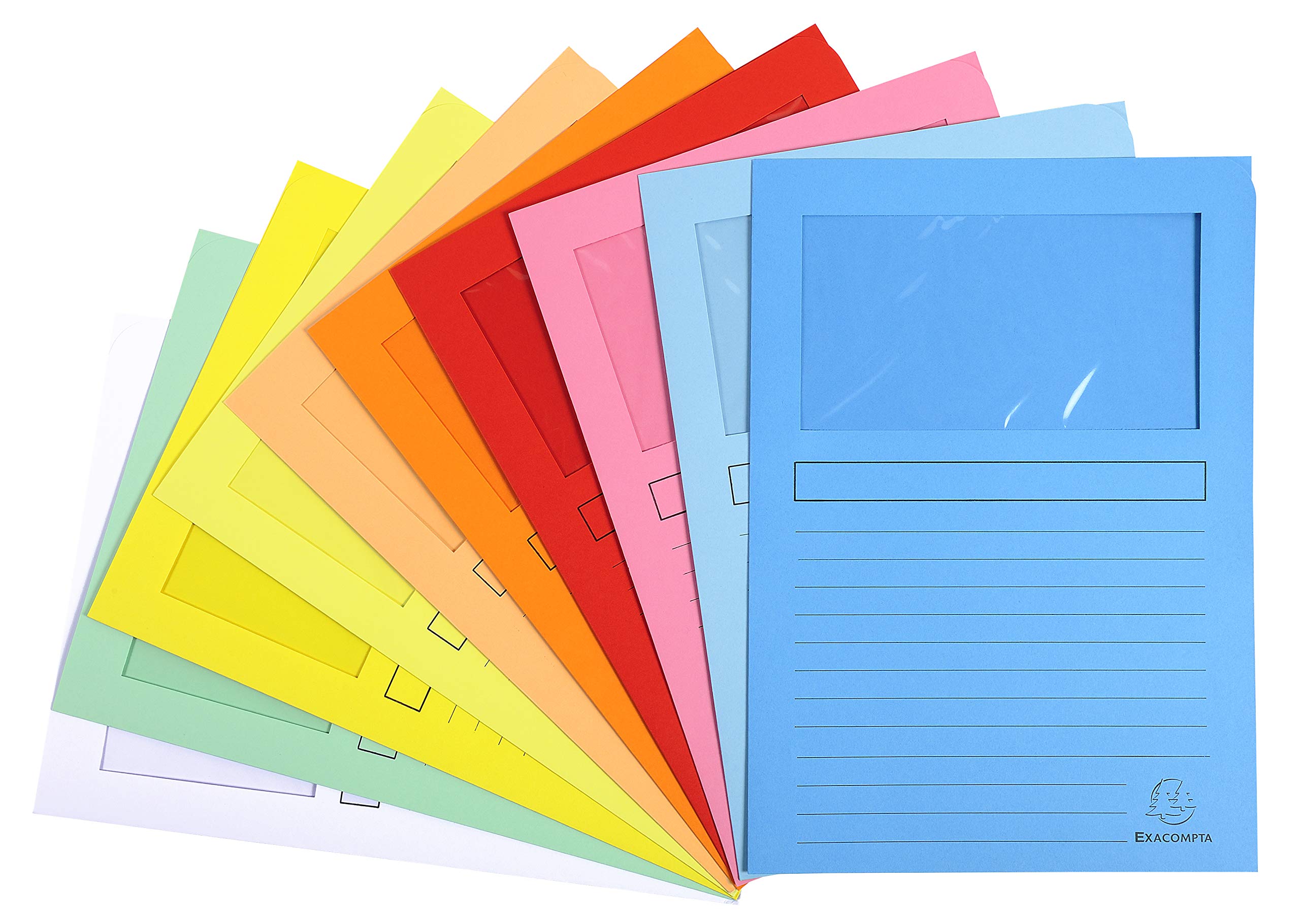 Exacompta - Ref 50450E - Super Window Folders - 220 x 310mm in Size, Suitable for Holding A4 Documents, 160gsm Card, Clear Document Viewing Window - Assorted Colours (Pack of 10)