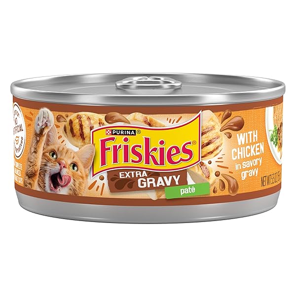 PURINA FRISKIES GRAVY PATE, WET CAT FOOD EXTRA GRAVY PATE WITH CHICKEN IN SAVORY – (PACK OF 24) 5.5 OZ. CANS