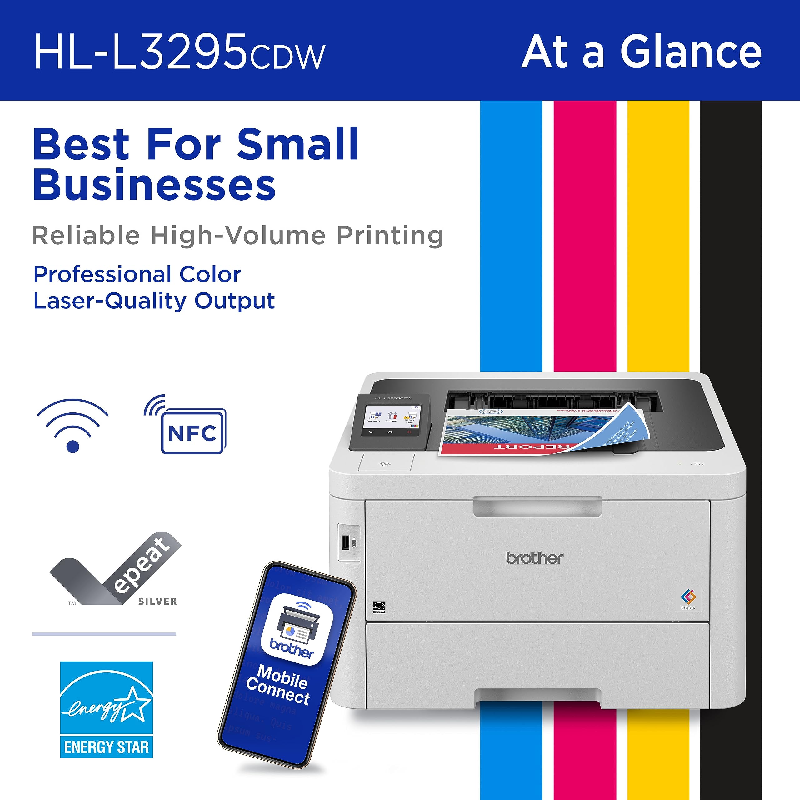 Brother HL-L3295CDW Wireless Compact Digital Color Printer with Laser Quality Output, Duplex, NFC, Mobile & Ethernet | Includes 2 Month Refresh Subscription Trial ¹, Amazon Dash Replenishment Ready