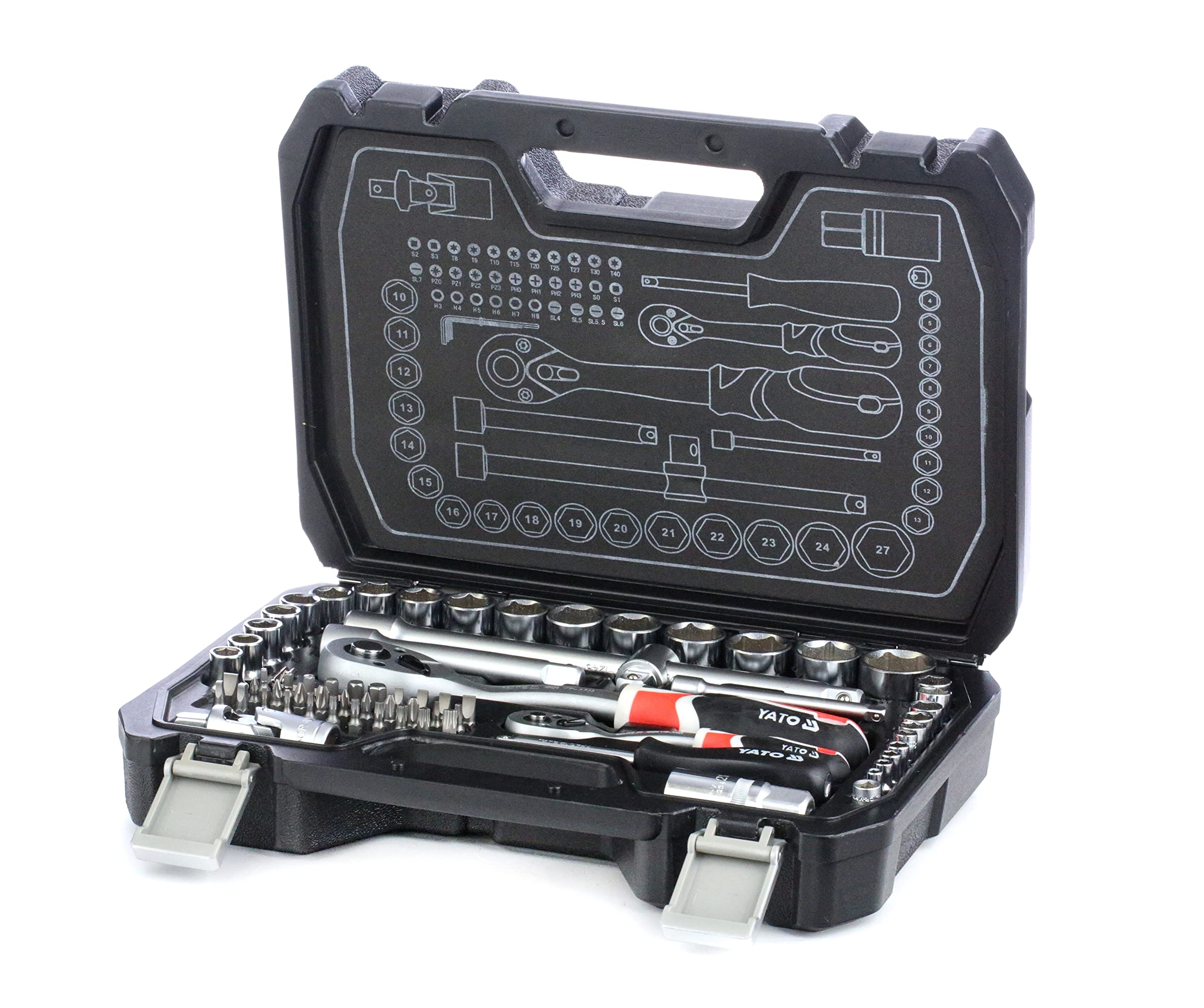 YATO YT-38782 - Socket Set 1/4-inch and 1/2-inch (72 Pieces)