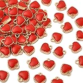 LiQunSweet 100 Pcs Sweet Red Heart Mini Charm Enamel Metal LightGold Hanging Charms for Valentine's Necklace Bracelet Jewelry Making DIY Crafting - 8x7.5mm