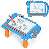 AiTuiTui Magnetic Drawing Board for Toddlers 1–3, Cute Dinosaur Doodle Board with Detachable Legs & Carry Handle, No Stamp Mess-Free Writing Pad, Safe Educational Toy for Kid Boys & Girls Gift, Blue