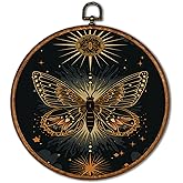 KSDUT Vintage Butterfly Wall Decor Art - Dark Moody Insect Wall Art Canvas Frame Hanging Prints, Boho Black Round Wall Art Decor for Home Bedroom Decorations 10