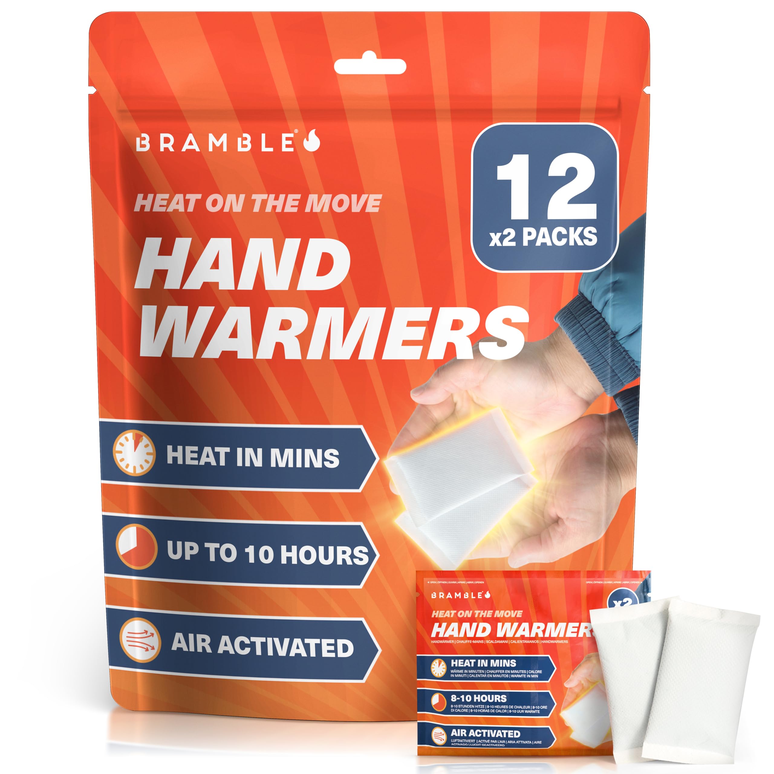 Bramble - Hand Warmers (12 Pairs, 24 Total) - Air Activated Pocket Warmers for Outdoor Activities - Warm in Minutes & Odour-Free - Up to 10 Hours of Heat