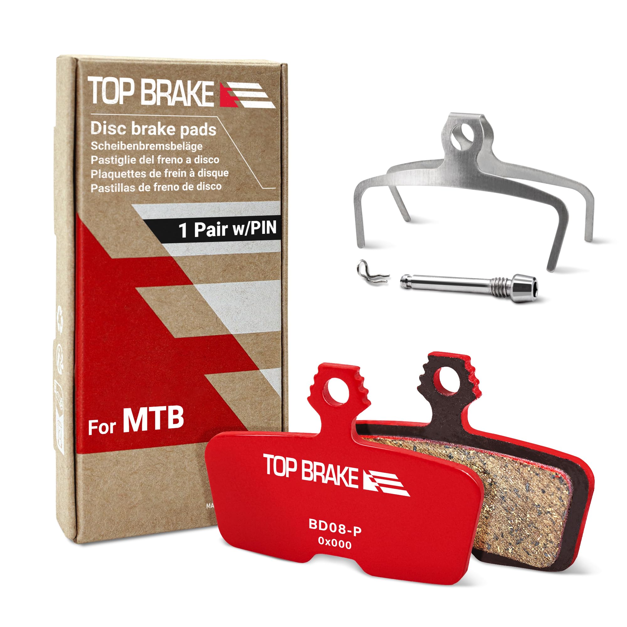 TOP BRAKE Disc Mountain Bike Brake Pads for AVID SRAM Code R/RE/RSC Guide RE | MTB, Downhill, Trail Bikes| Ceramic Compound, Silent Option,Performance Version, Red (PIN Included)