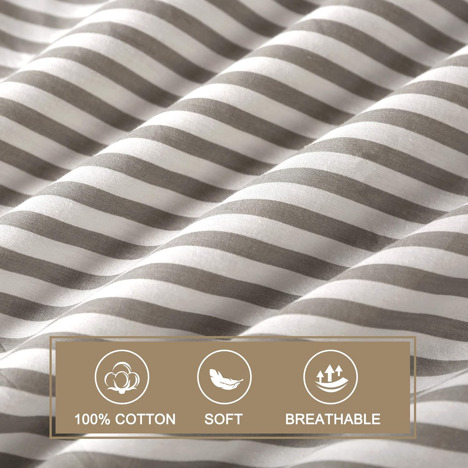 JELLYMONI 100% Natural Cotton 3pcs Striped Duvet Cover Sets,White Duvet Cover with Grey Stripes Pattern Printed Comforter Cover,with Zipper Closure & Corner Ties(Queen Size): Kitchen & Dining
