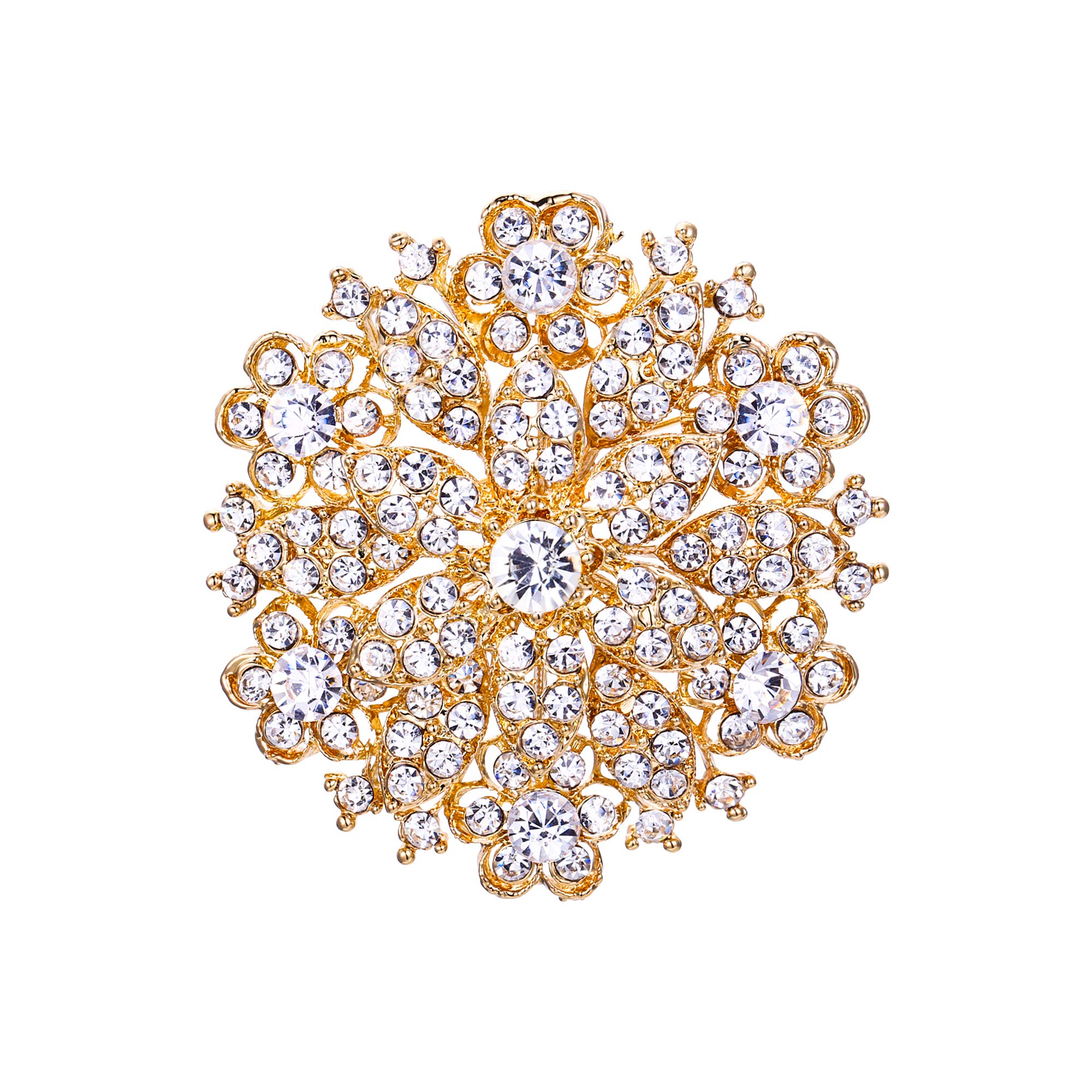 Ever Faith Rhinestone Crystal Brooch Pin Wedding Bridal Flower Corsage Broach for Women Clear Gold-Tone