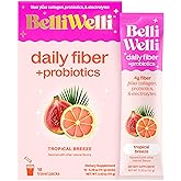 Belli Welli Fiber Supplement, Probiotics Fiber Powder Travel Pack for Women with Collagen & Electrolytes for Daily Gut Health & Debloating, Tropical Breeze, 10 Packets