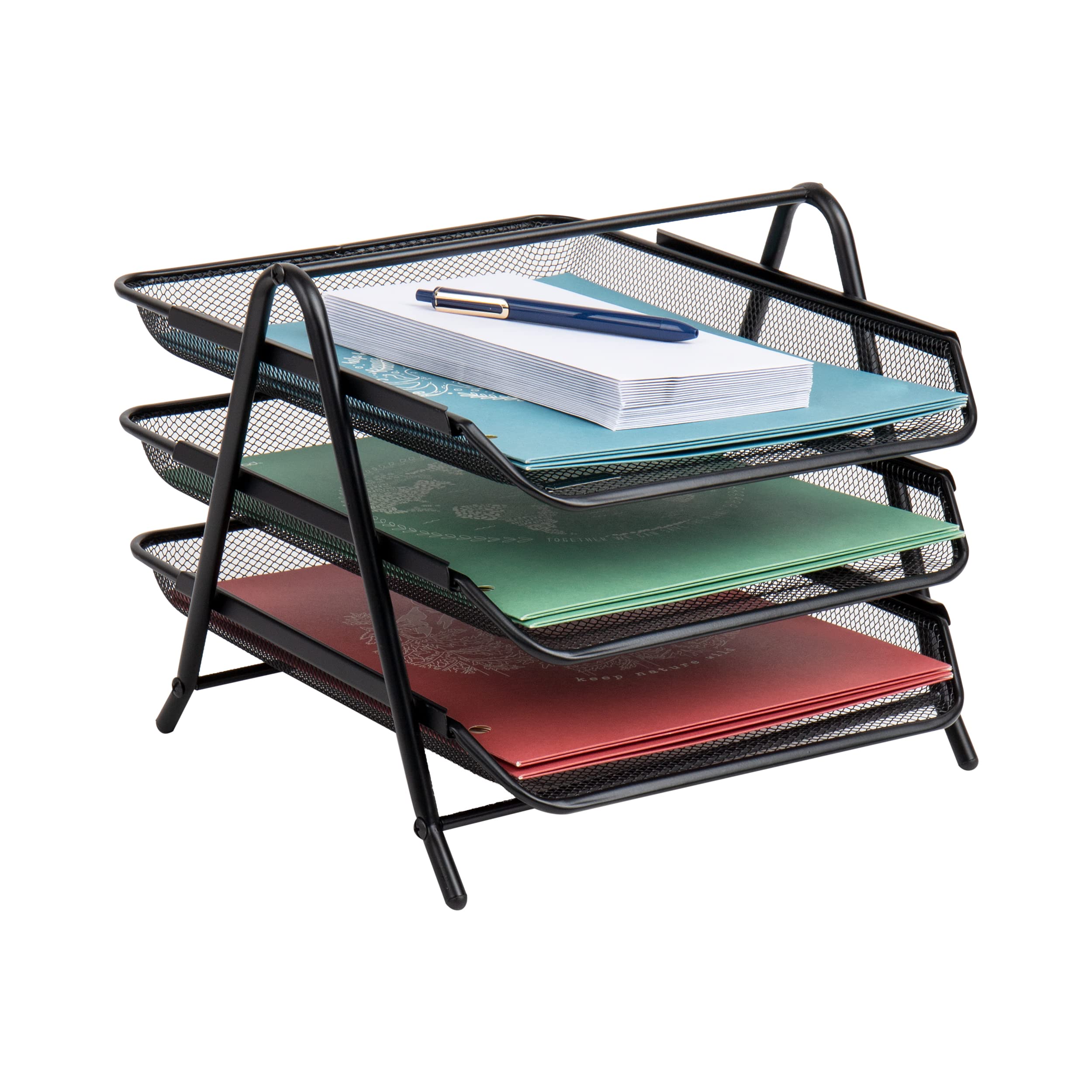 Photo 1 of Mind Reader 3-Tier Paper Tray, Desktop Organizer, File Storage, Workspace, Office, Metal Mesh, 11.75"L x 13.75"W x 10"H, Black